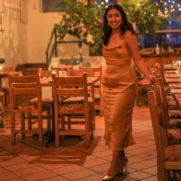 Boohoo Satin Cowl Neck Fishtail Midi Dress - Picture 4 of 5